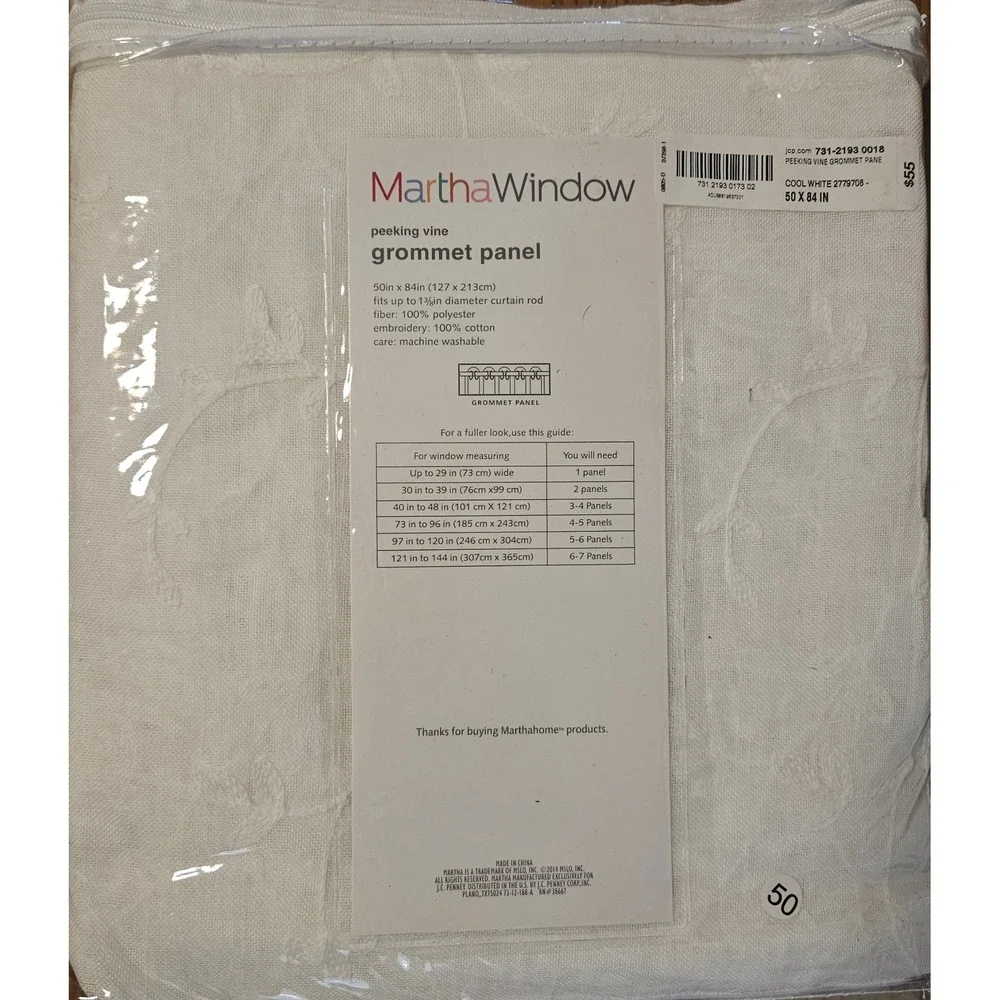 MarthaWindow Peeking Vine Grommet Curtain Sheer Panel Cool White 50x84